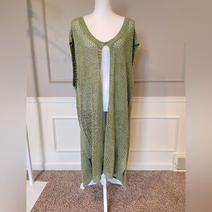 Ulla Popken NWOT 24 / 26 Eco cotton green knit long duster cardigan sweater